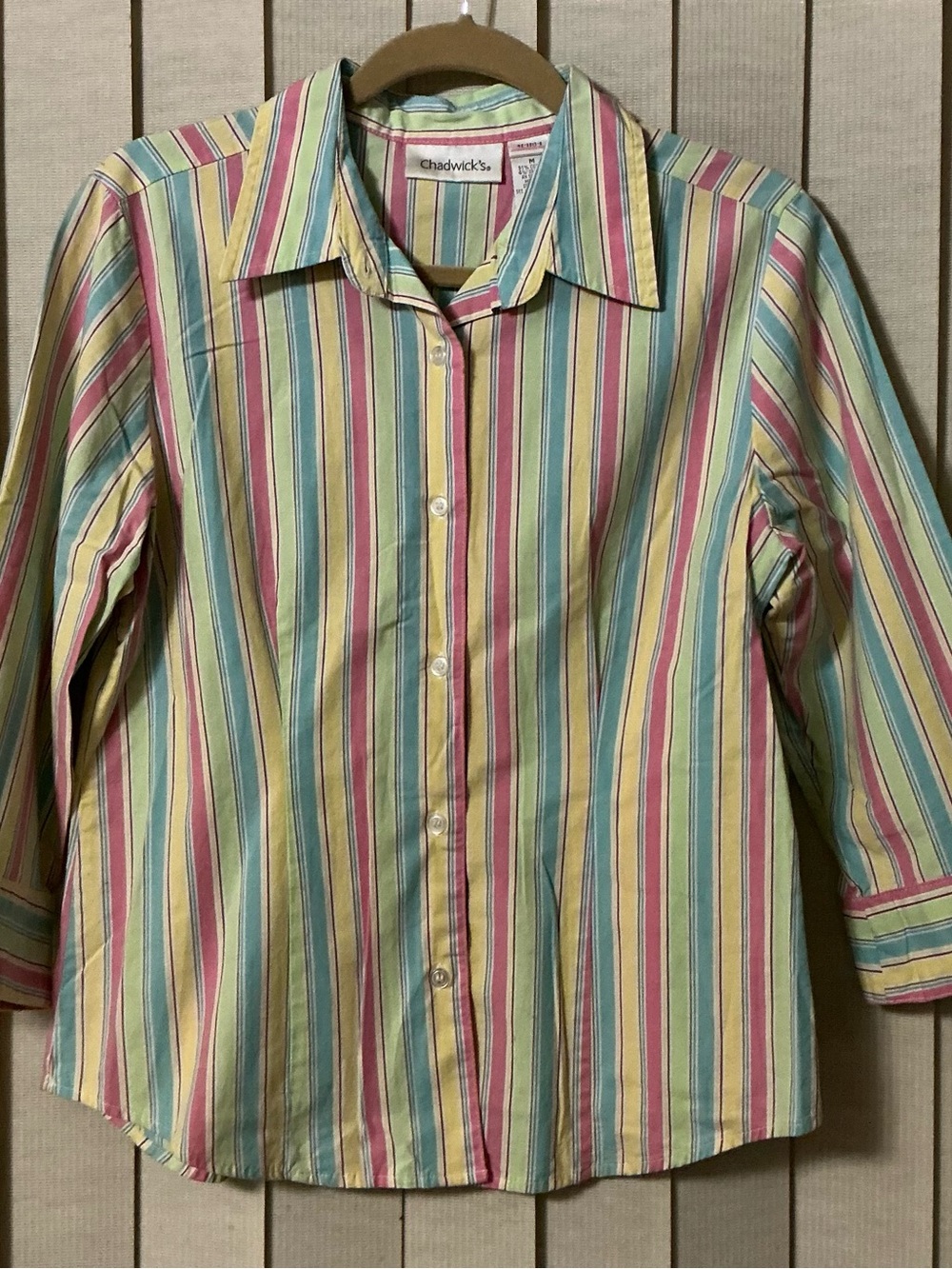 Chadwicks Women’s Pastel Multi-Stripe Button-Down Shirt Medium 3/4 Sleeve